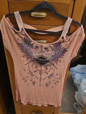 Vintage Dusty Rose Women's Graphic Tank with Studded Straps